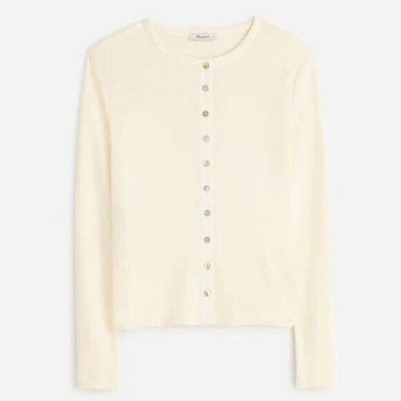 NWT Madewell Vintage Ivory Garment-Dyed Ribbed Cardigan Tee - Size: Extra Small - Picture 8 of 13